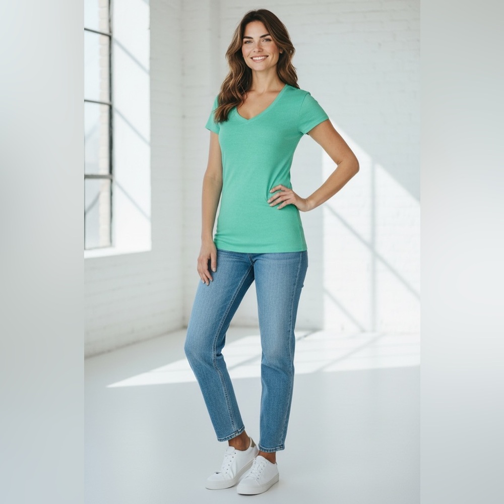 Kirkland Ribbed V‑Neck Tee NWT • Small • Soft Stretch Classic Everyday Essential